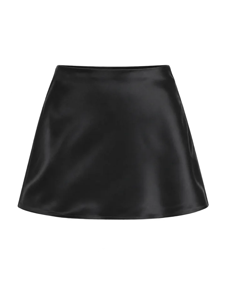 Black satin mini skirt