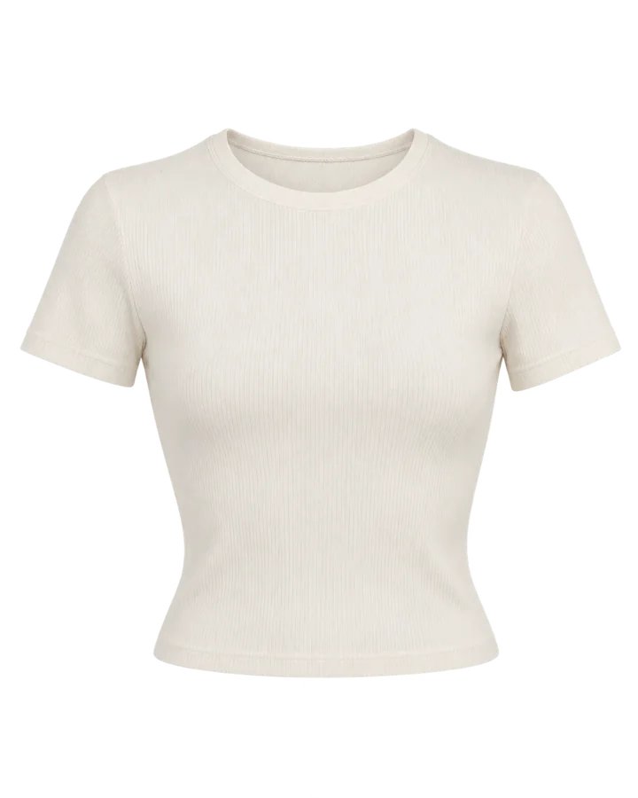 Cream ribbed tee
